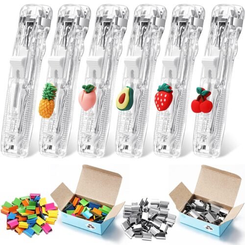 Ins Style Cute Paper Fixing Clip Binding Clamp Cartoon Clear Push Clip Holder Traceless Office Document Binder Stapler Tools